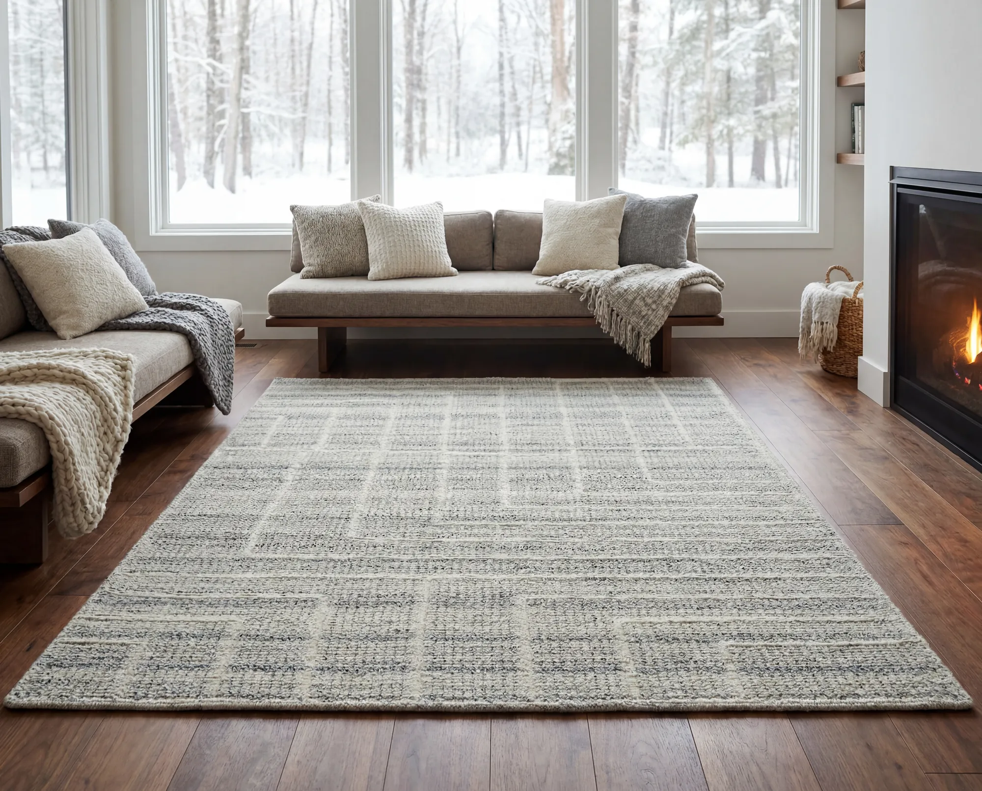 Pumice rug from the Quarry collection styled in a living room.